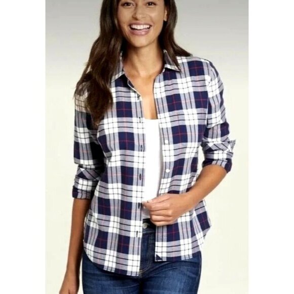 UNTUCKit Tops - Untuckit Shirt Women 18 Blue White Plaid Windowpane Sorbo Button Up Preppy NWT